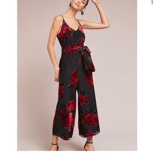 NWT ANTHROPOLOGIE midi romper with velvet floral detailing size M